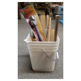 Plastic Bucket Of Wood Scraps And Fireplace Log