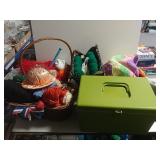 Baskets And Bags Of Yarn And Started Crafts And