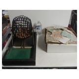 Vintage Bingo Game With Cards, Wooden Balls, And