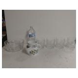 (4) Glass Cups, Infuser, And Glass Bowl