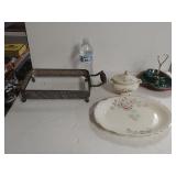Floral Plate And Bowl, Divided Nut Dish, And