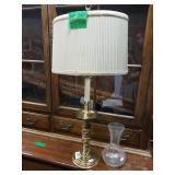 Gold Tone Table Top Lamp & Clear Glass Vase
