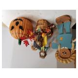 Ceramic Pumpkin,  Wooden Scarecrow & Basket