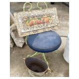 Metal Frame Swivel Chair, Tin Pumpkin Sign &