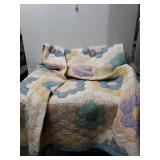 Pink/white/blue/yellow Quilt like Bedspread