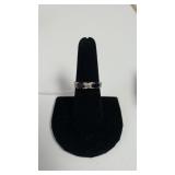 Ladies Sterling Silver Ring W/Black Stones -