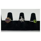 (3) Ladies Sterling Silver Rings - Marked 925 -