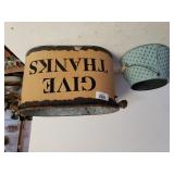 Give Thanks Bucket & Distressed Blue Metal Pail