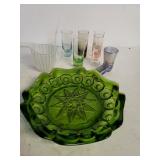 Green Glass Bowl & Assorted Shot Glasses,