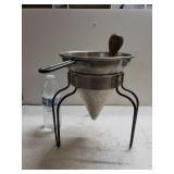 Metal Strainer With Stand And Wooden Food Pusher