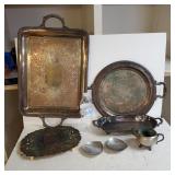 Silver Like Trays, Candle Holders And Bowl