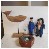 Nautical Items,  Wooden Whale, Jewelry Box, And