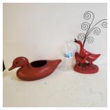 Duck Planter And Vintage Red Ducks Jewelry