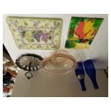 Silver Like Tray,  Pink Bowl, Ty Nant Blue Bottle