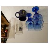 Blue Glass Stemware,  Clear Plastic Cups, Blue