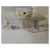 Shower Caddy, Soap Dish, Blue Flowered Toilet