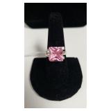 Ladies Sterling Silver Fashion Ring W/ Large Pink