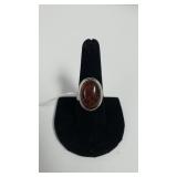 Ladies Sterling Silver Ring W/Amber Stone -