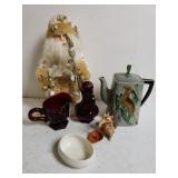 Santa Statue, Avon Red Glassware & More