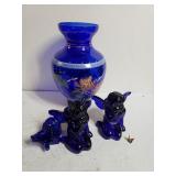 Blue Glass Angles, Blue Flowered Vase