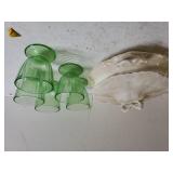 Green Glass Stemware & White Gravy Boat