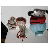 Light Blue Glass Lamp Shade, Minolta Camera With