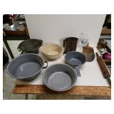 Wooden Rolling Pin, Metal Scoop, Vintage Sifter,