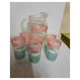 Pitcher With Matching Glasses(teal/pink)