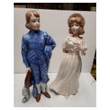 Ceramic Boy In Blue & Lady Statues