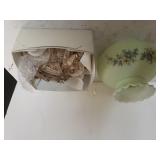 Green Flowered Glass Lampshade, Clear Glass