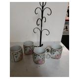 Decorative Iron Rack & Mugs(4)