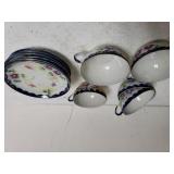 Fancy Blue Trimmed Glass Cup & Saucers