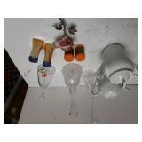 Assorted Glass Bells, Small White Kettles & More