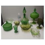 Assorted Green Glass Dishes