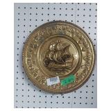 Gold Colored Decorative Wall Plate With Ship
