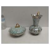 Hand Painted Pitcher And Covered Bowl