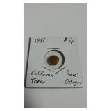 1881 California Token - $1/4 Rare Octagon