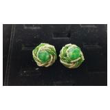 Vintage Emerald Clip-on Earrings - Signed Italy