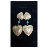 Vintage Silver & Turquoise Post Earrings - Double