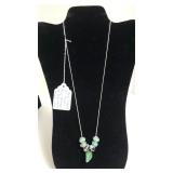 Aqua/Turquoise Art Murano Bead Necklace W/Jade