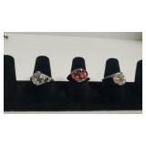 (3) Designer Art Murano Glass Rings - Size (L to