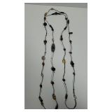 Handmade Carved Bone & Glass Extra Long Necklace