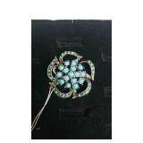 Unusual Vintage Turquoise Brooch - Flower Design