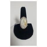 Ladies White Jasper Gemstone Ring - Marked 925 -