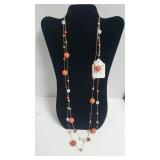 Ladies Red Turquoise & Quartz Long Necklace -