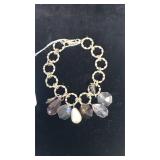 Ladies Bracelet W/Pearl & Faceted Purple Beads