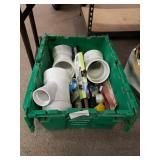 Storage Tote Of Large PVC Pipe And Other Cleaning