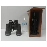 Binoculars And Microscope In Wooden Case
