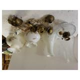 White Glass Globes, Kerosene Lamp Base &