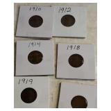 1910, 1912, 1914, 1918, 1919, 1920 Pennies